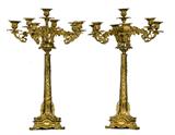 39. PAIR OF LOUIS XVI STYLE DORE BRONZE SEVEN LIGHT CANDELABRA