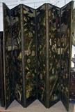 90. CHINESE EXPORT PAINTED LEATHER SIX-PANEL SCREEN