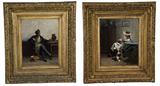 135. LUCIEN GERARD: COMPANION PORTRAITS OF A MAN AND A WOMAN IN AN INTERIOR, TWO WORKS