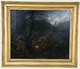 140. IN THE MANNER OF GEORGE STUBBS: "LIONS FIGHTING LEOPARDS"