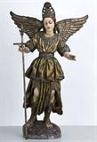 168. SPANISH COLONIAL STYLE CARVED AND POLYCHROME FIGURE OF AN ANGEL