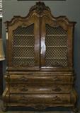 179. DUTCH BAROQUE STYLE BURL WALNUT BOOKCASE ON CHEST