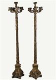 203. PAIR OF ITALIAN PAINTED AND PARCEL GILT TORCHIERES