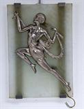 212. GEORGE GORI: FRENCH ART DECO SILVERED BRONZE AND ETCHED GLASS FIGURAL WALL LAMP