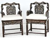 217. PAIR OF CHINESE MOTHER OF PEARL INSET CHAIRS