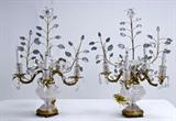 228. PAIR OF ROCK CRYSTAL AND DORE BRONZE FOUR-LIGHT CANDELABRA