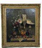 254. JAN BOGAERTS: "TABLE TOP STILL LIFE WITH A DUCK, FLORAL-FILLED VASE, FRUIT, AND A CANDLESTICK"