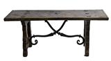 282. SPANISH BAROQUE WALNUT AND WROUGHT IRON TRESTLE BENCH