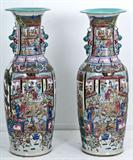 292. PAIR OF CHINESE POLYCHROME PORCELAIN PALACE VASES
