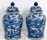 299. PAIR OF CHINESE BLUE AND WHITE COVERED JARS