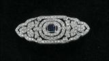306. EDWARDIAN STYLE PLATINUM, SAPPHIRE, AND PAVE DIAMOND BROOCH