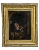 355. IN THE MANNER OF GERARD DOU: "WOMAN WITH WATER PITCHER AT A WINDOW SILL"