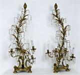 356. PAIR OF LOUIS XV STYLE DORE BRONZE AND CRYSTAL FIVE-LIGHT CANDELABRA