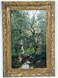 414. ADOLF KAUFMAN: "FOREST LANDSCAPE WITH FIGURES BY A STREAM"