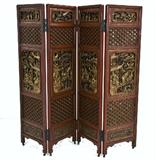 415. CHINESE LACQUERED CARVED AND PARCEL GILT FOUR-PANEL SCREEN