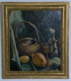 450. BROR JULIUS OLSSON NORDFELDT: "STILL LIFE WITH FRUIT, A BASKET, GOBLET, AND COFFEE POT"