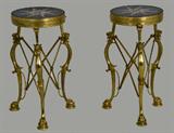 452. PAIR OF NEOCLASSICAL STYLE DORE BRONZE AND MARBLE OCCASIONAL TABLES