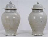 456. PAIR OF CHINESE WHITE GLAZED CERAMIC PORCELAIN COVERED JARS