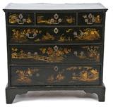163. ENGLISH JAPANNED LACQUERED CHEST OF DRAWERS