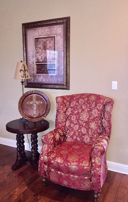 Wing back chair, barley twist end table