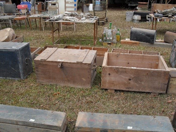 Many handmade trunks and boxes/some military