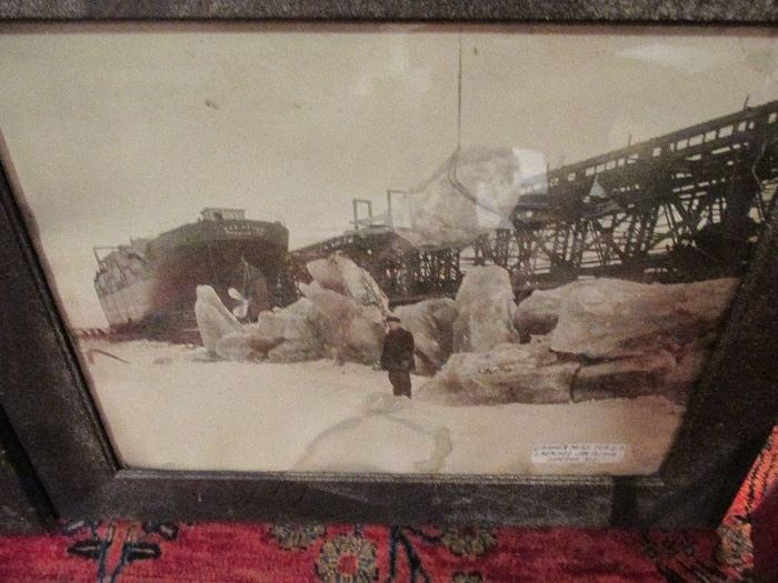 Museum Deaccession Lake Erie Ice Boat Harvesting Framed Picture