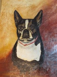 c1970's signed dog Oil Painting