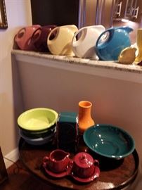 Fiestaware Royalty Vase, Fiestaware Pedestal Bowl, Fiestaware Sugar and Creamer with tray, Fiestaware Napkin Holder