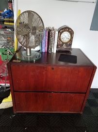 Lateral File Cabinet, bonaire fan, antique clock