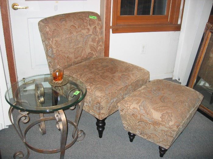 chair and ottoman, glass side table