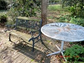 Metal patio table and yard bench