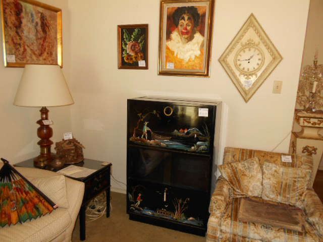 oil paintings, sofa chair, hand painted Asian bar w.light