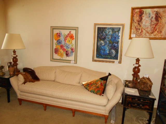 lamps made in North Carolina, vintage sofa, oil paintings