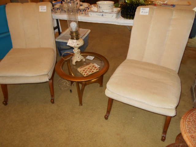 vintage chairs, (Italian flare) end table, vintage lamp