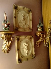 Wall plaques, sconces and bird figures