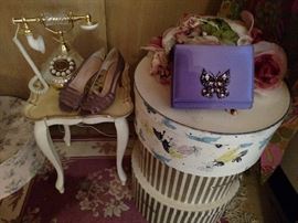 Vintage purses, shoes, telephones, scarves, etc.