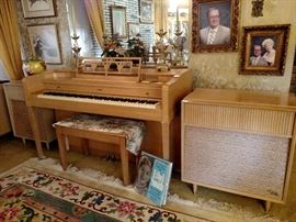 Everest mid-century modern console piano and stereo with speaker