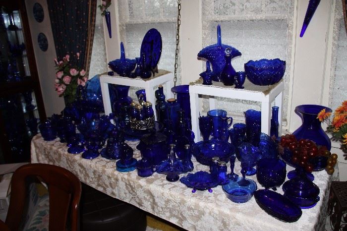 Huge collection of cobalt blue glass