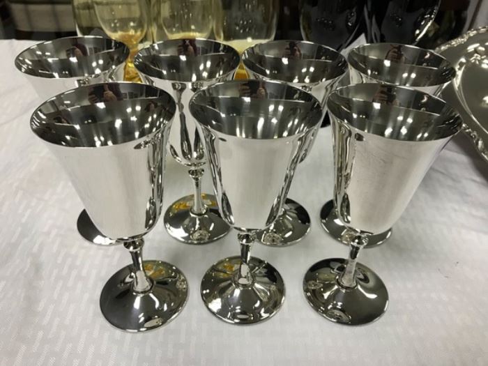 Set of (7) water goblets in misc. silverplate by E L Dellberti Italy. Measures 6 5/8" tall