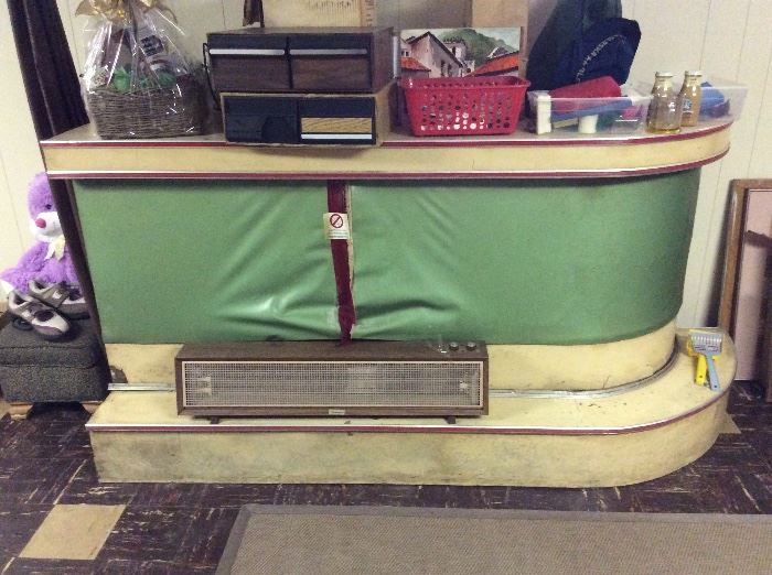 Old fashion bar. 5-6 feet wide and apps 2-3 feet in depth. Great for a prop