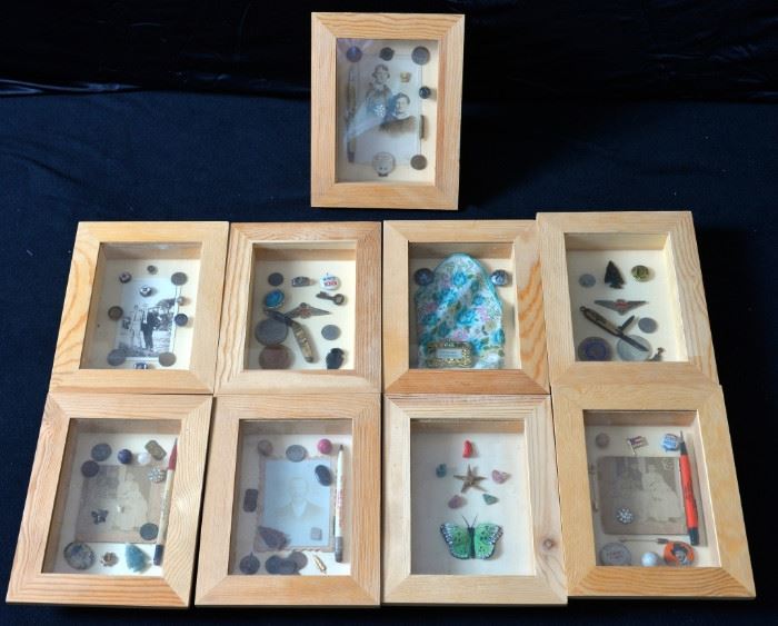 84: Nine Wooden Shadow Boxes w/Collectibles
