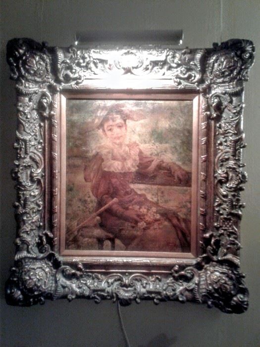 Very old antique painting of lovely young woman framed inside of beautiful carved solid wood antique frame.