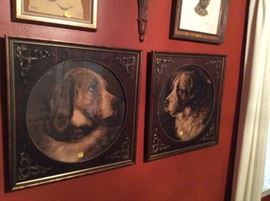 A pair of Victorian dog prints in Original Frames!