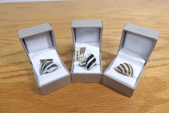 3 NEW High End Crystal Stone Cocktail Rings

