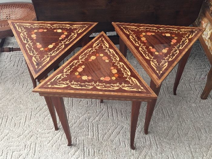 Set of three Italian inlaid nesting tables.  Excellent condition.