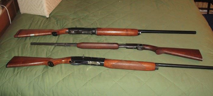 Three guns include: Remington Sportsman 58 16 gauge 2 3//4" automatic; Sears 12 gauge auto 3" & 2 3/4" Magnum; Remington Field Master Model 121 22 Pump.