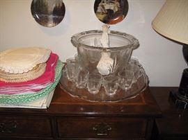 Complete Heisey punch bowl set.