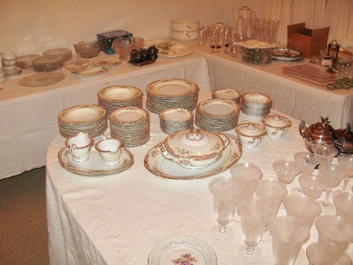 Noritake, Occupied Japan shown here along with a set of elegant glassware.