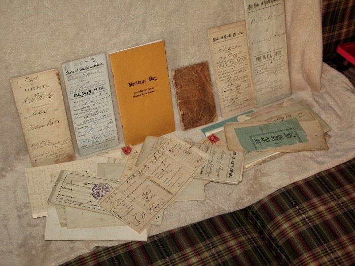 Deeds and early real estate receipts from the Aiken County, SC area. 