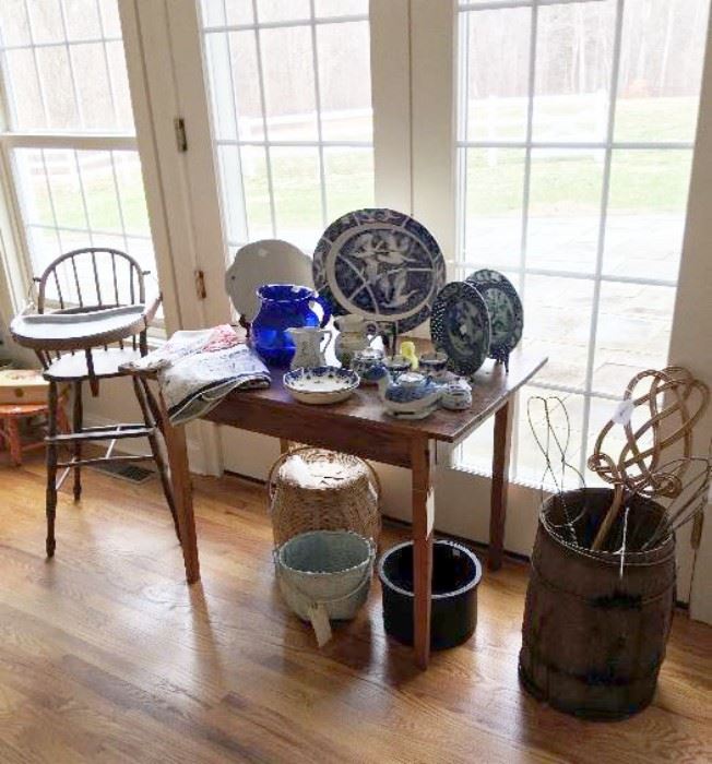 Antique and vintage country items, blue and white china, etc. 